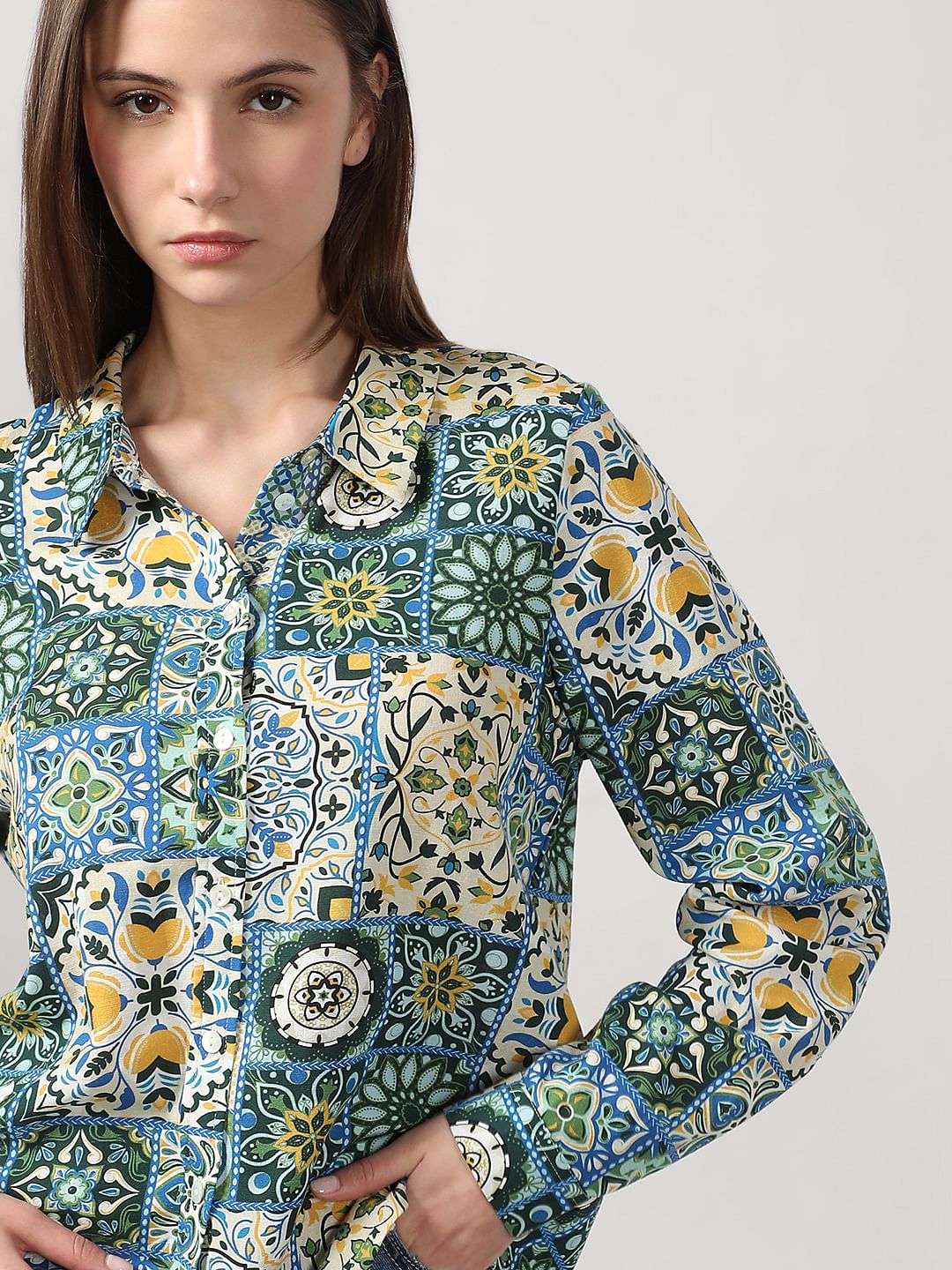 Green Printed Cotton Shirt