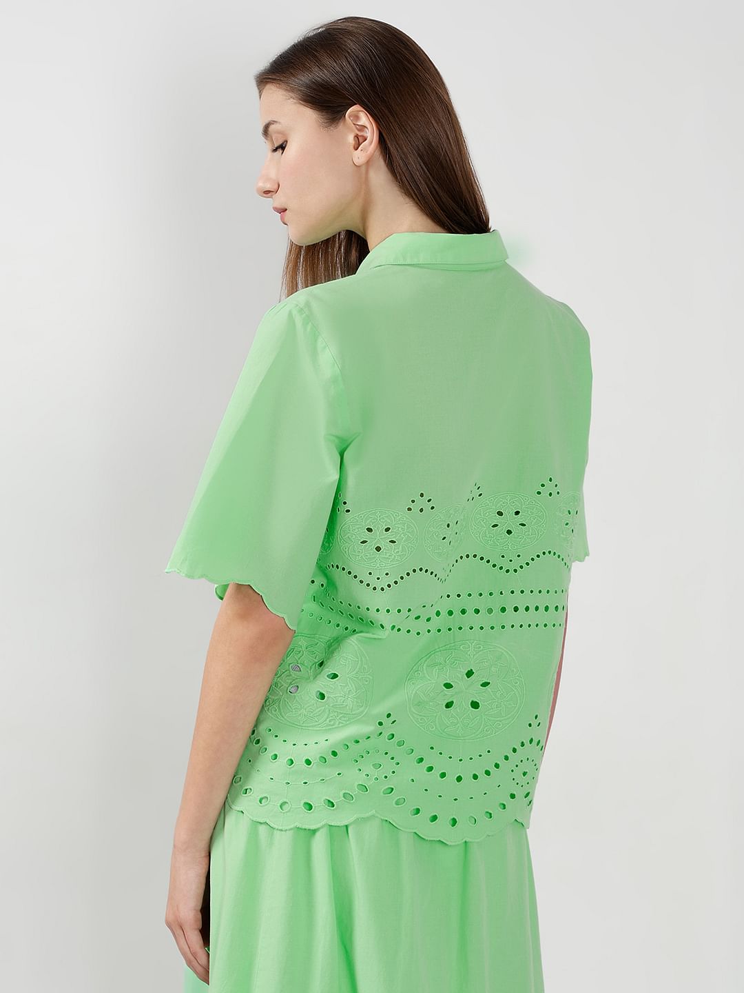Green Cutwork Co-Ord Set Shirt