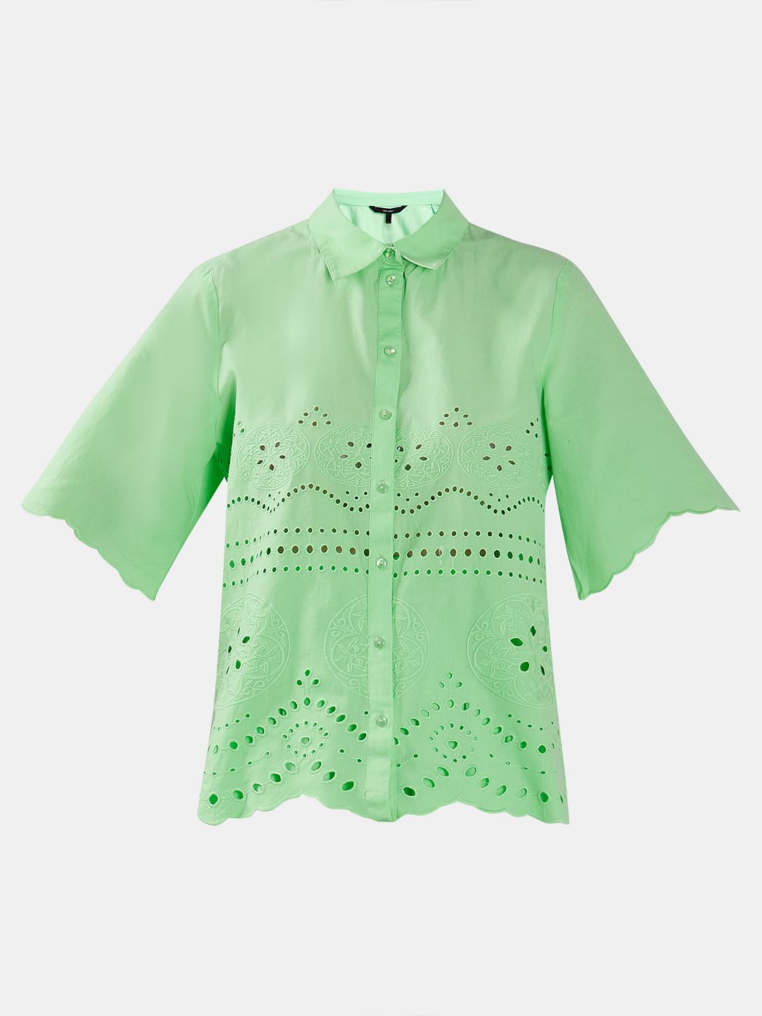 Green Cutwork Co-Ord Set Shirt