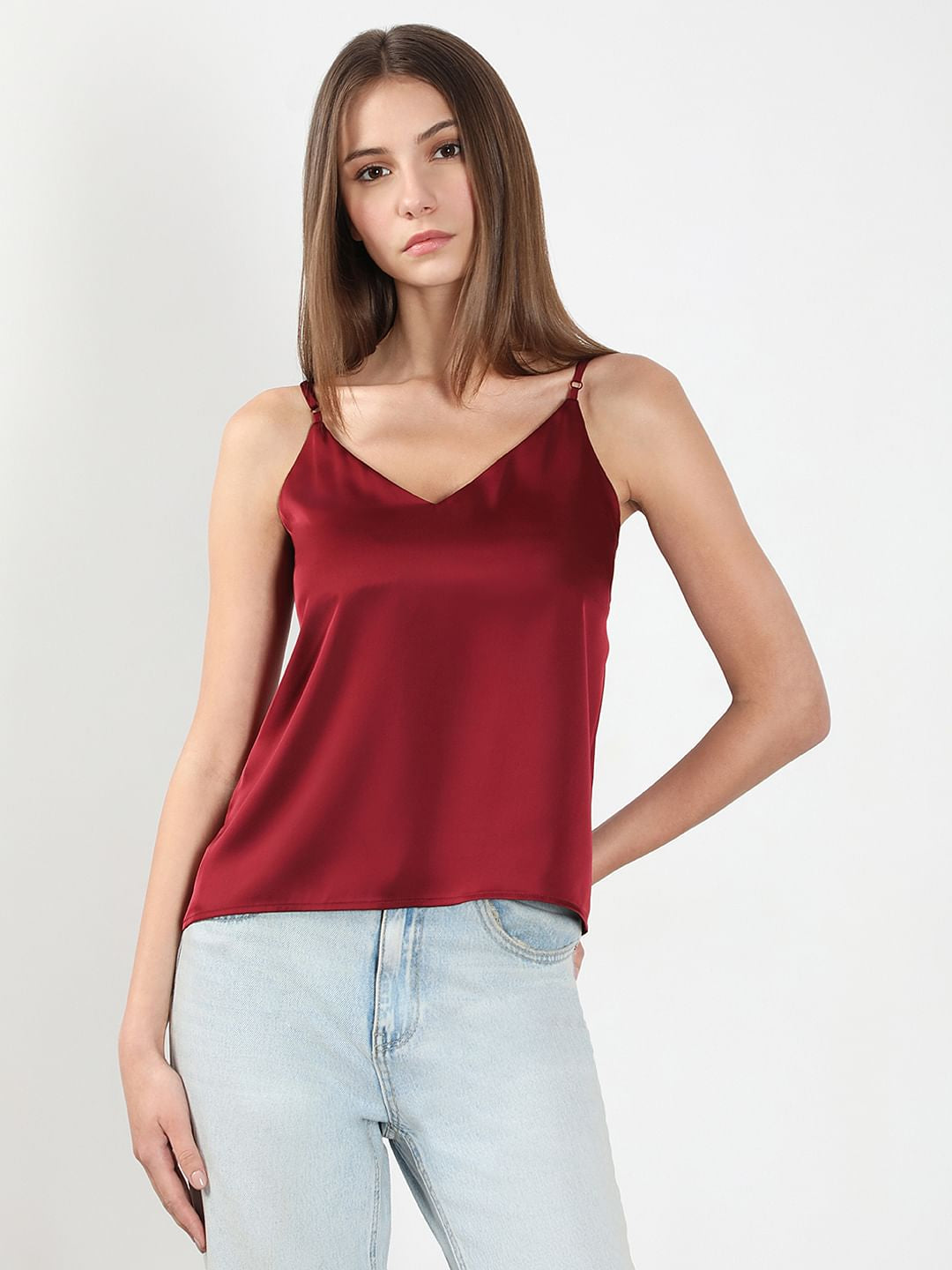 Red V Neck Slip Top