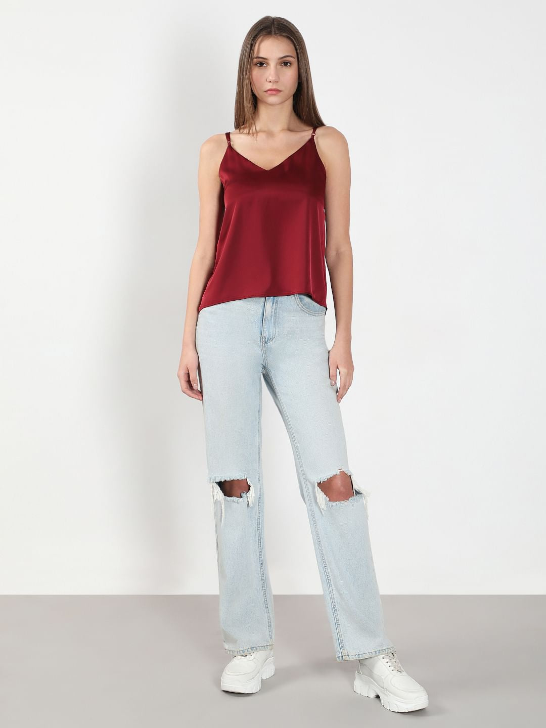 Red V Neck Slip Top