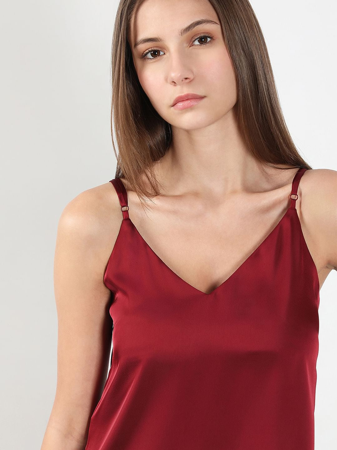 Red V Neck Slip Top