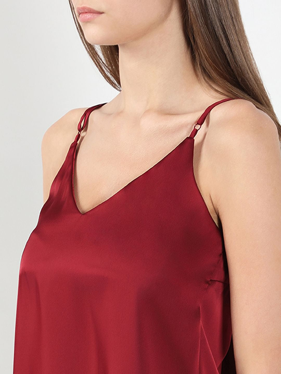 Red V Neck Slip Top