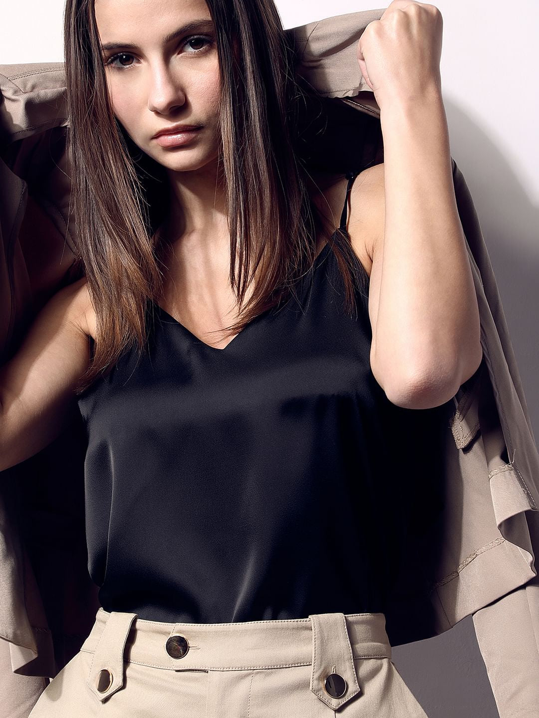 Black V Neck Slip Top