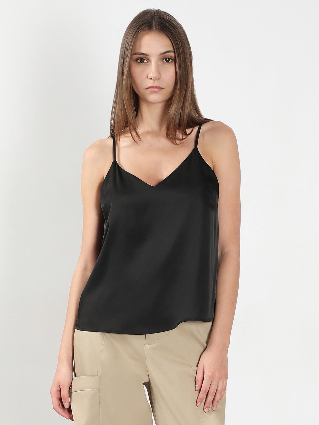 Black V Neck Slip Top