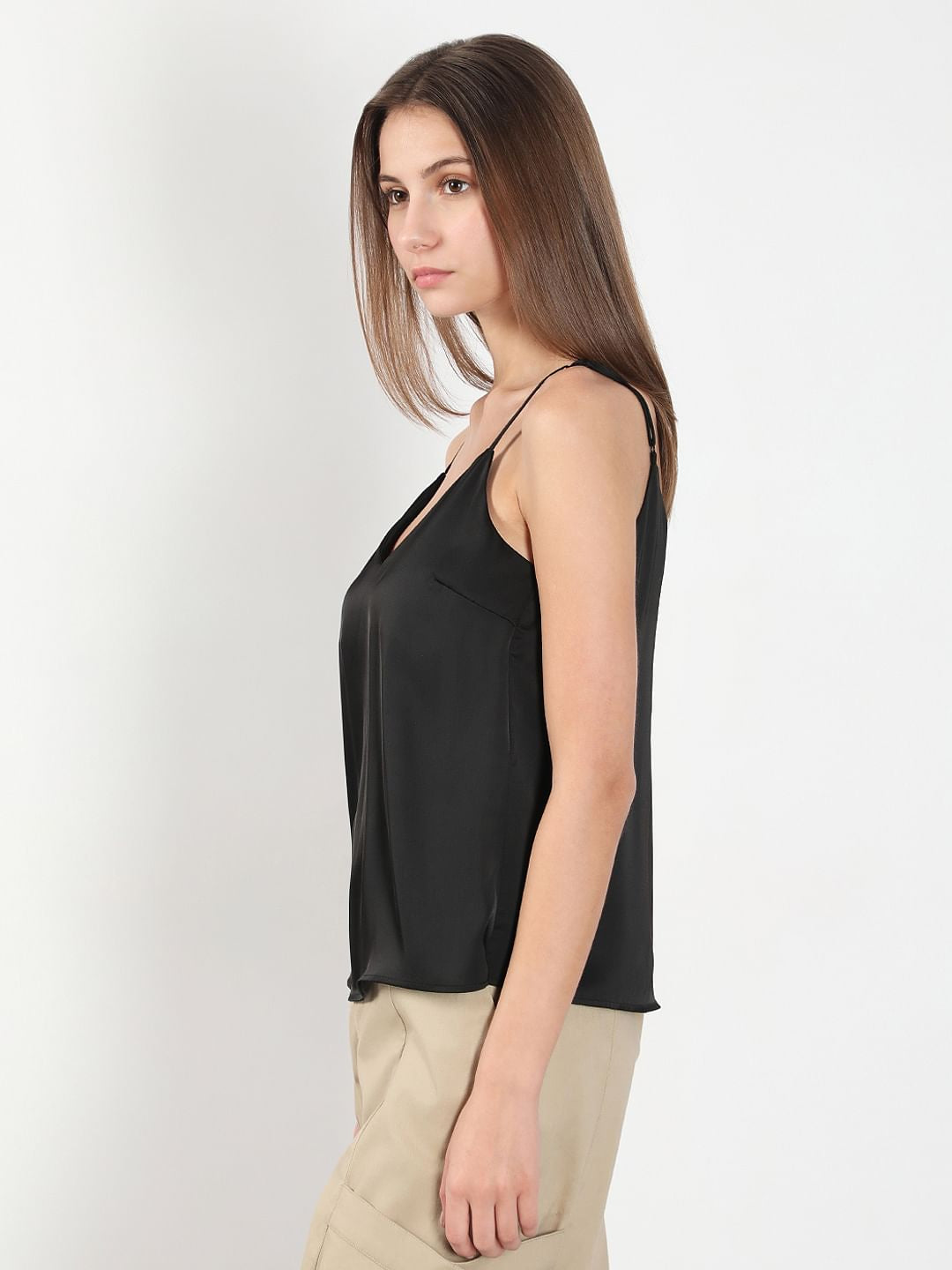 Black V Neck Slip Top
