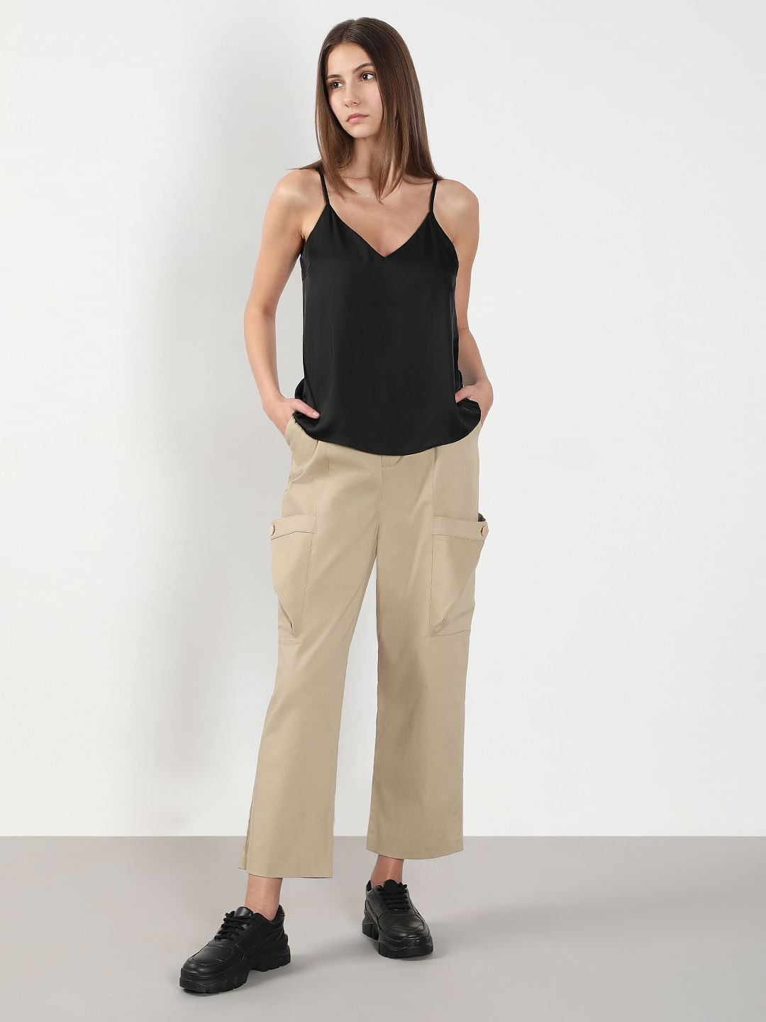 Black V Neck Slip Top