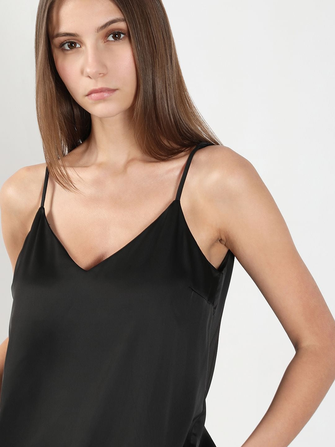 Black V Neck Slip Top