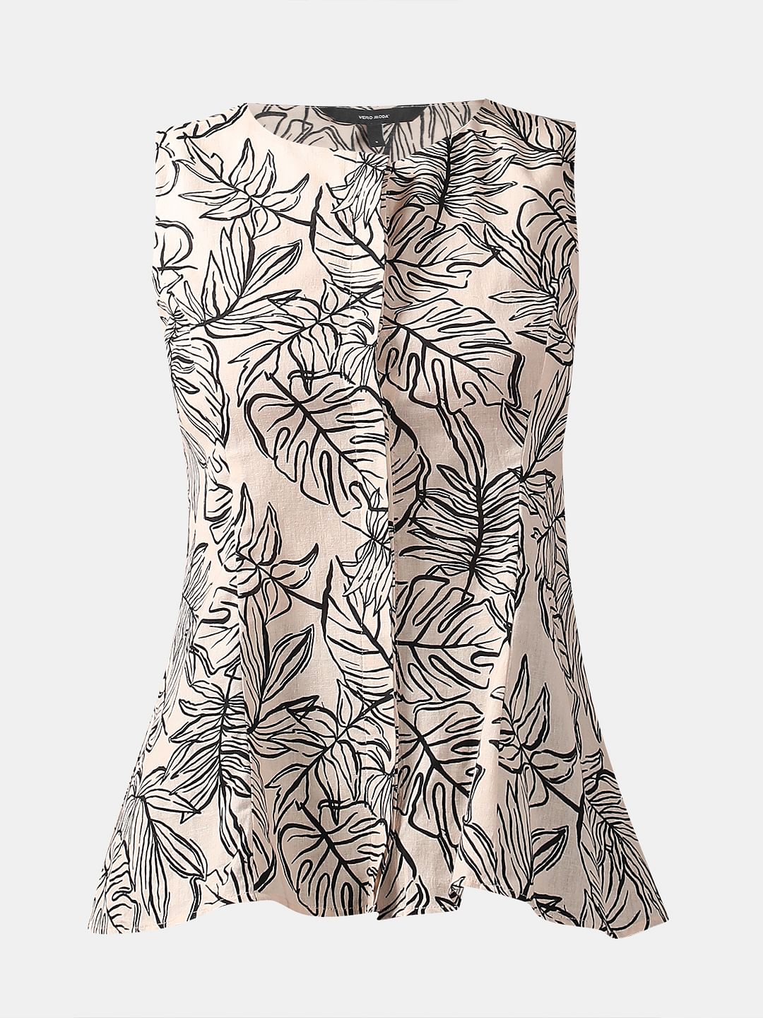 Beige Printed Sleeveless Top