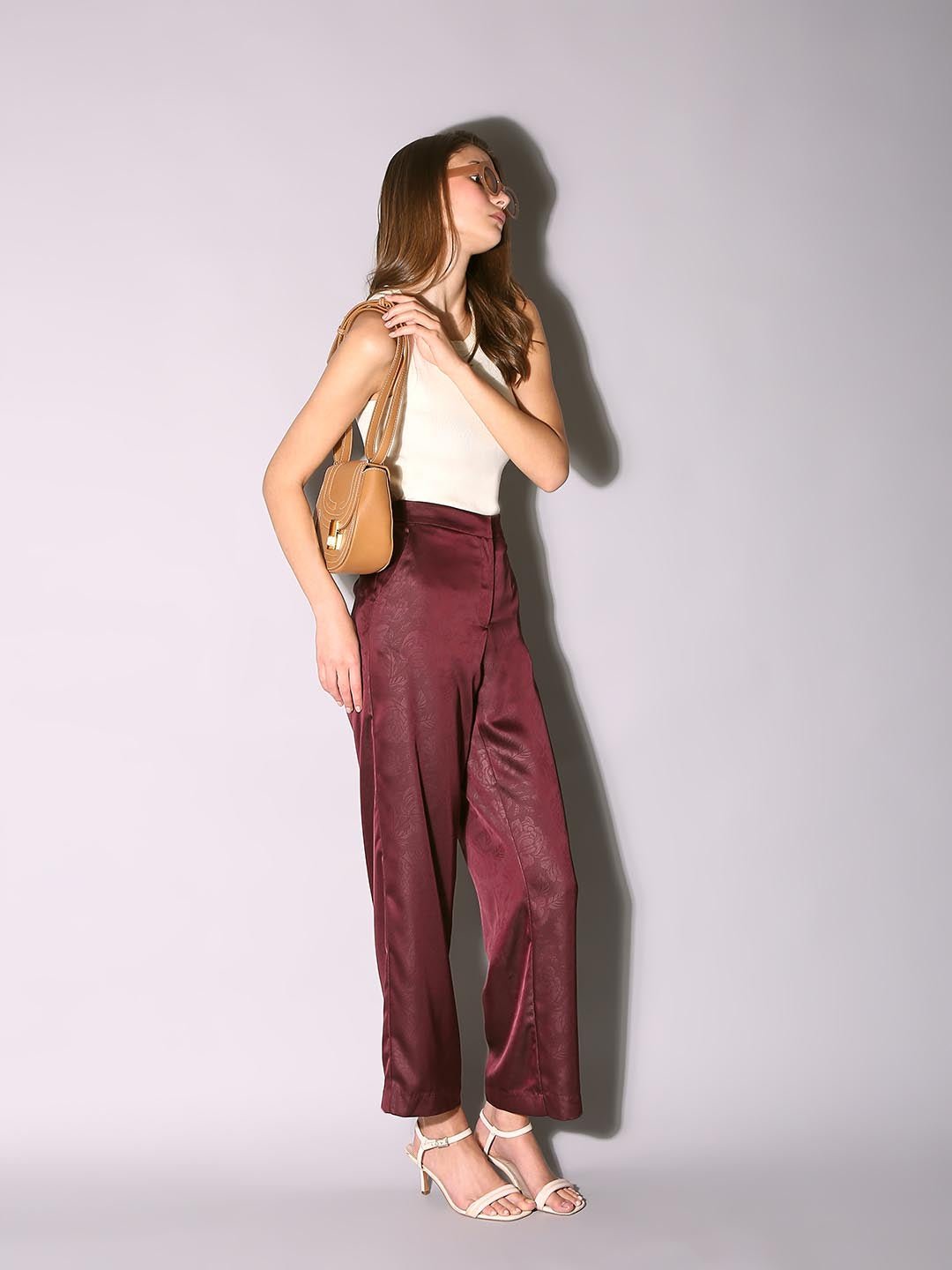 Vero Moda Maroon High Rise Flared Pants