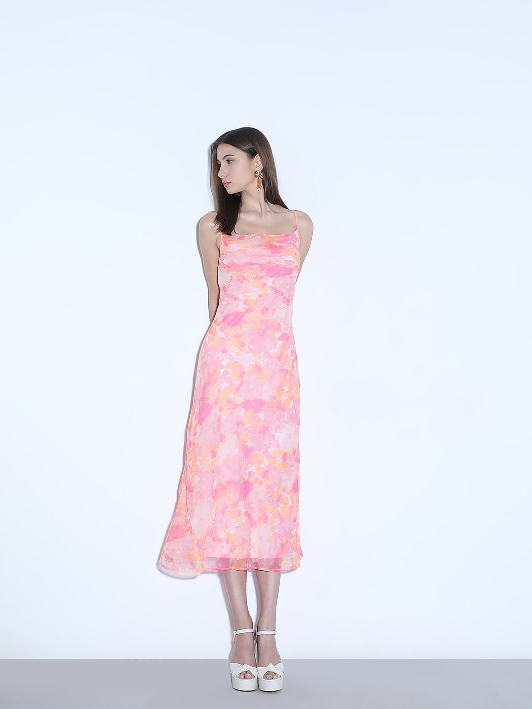 Pink Printed Waterfall Dress