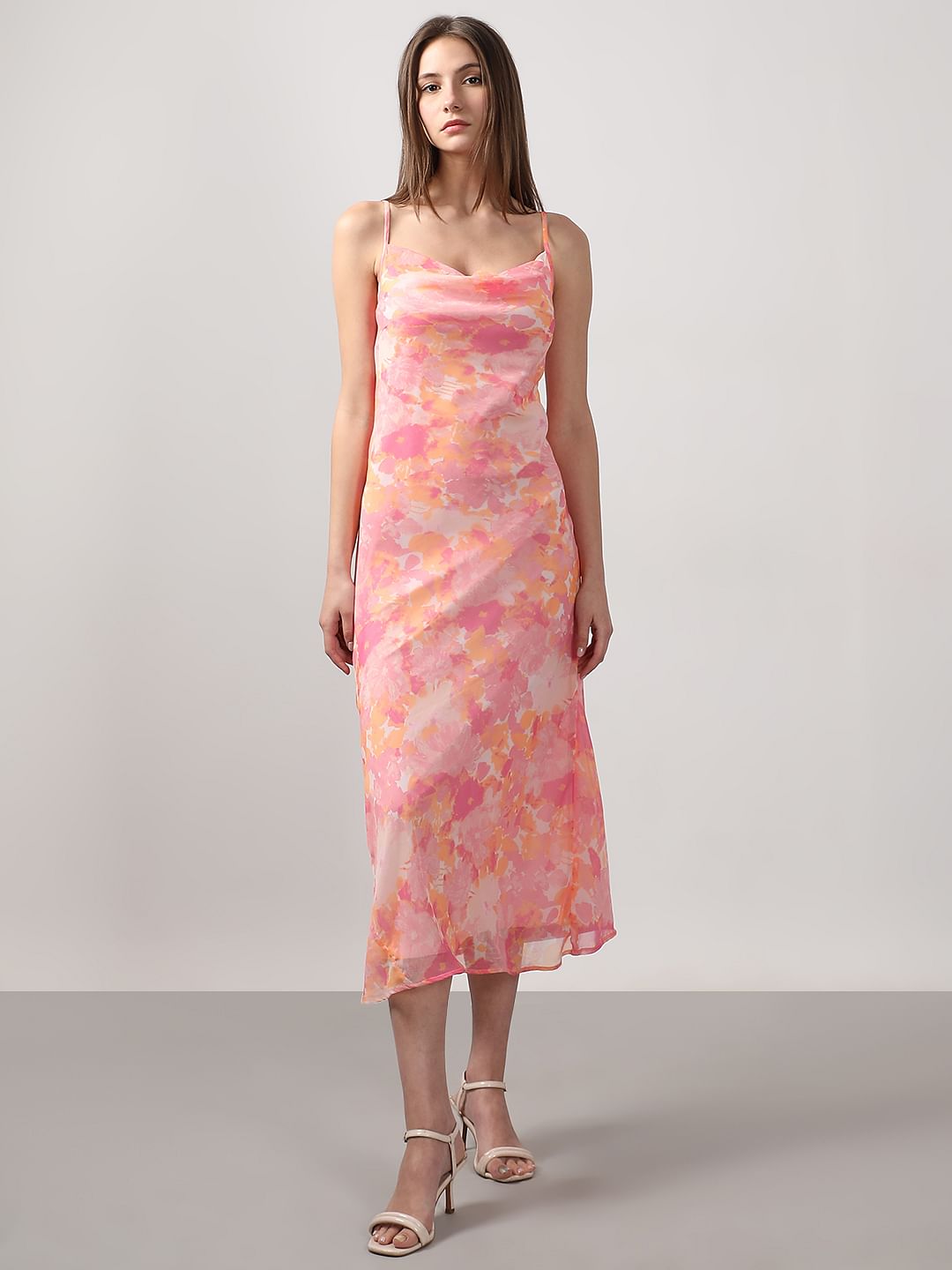 Pink Printed Waterfall Dress