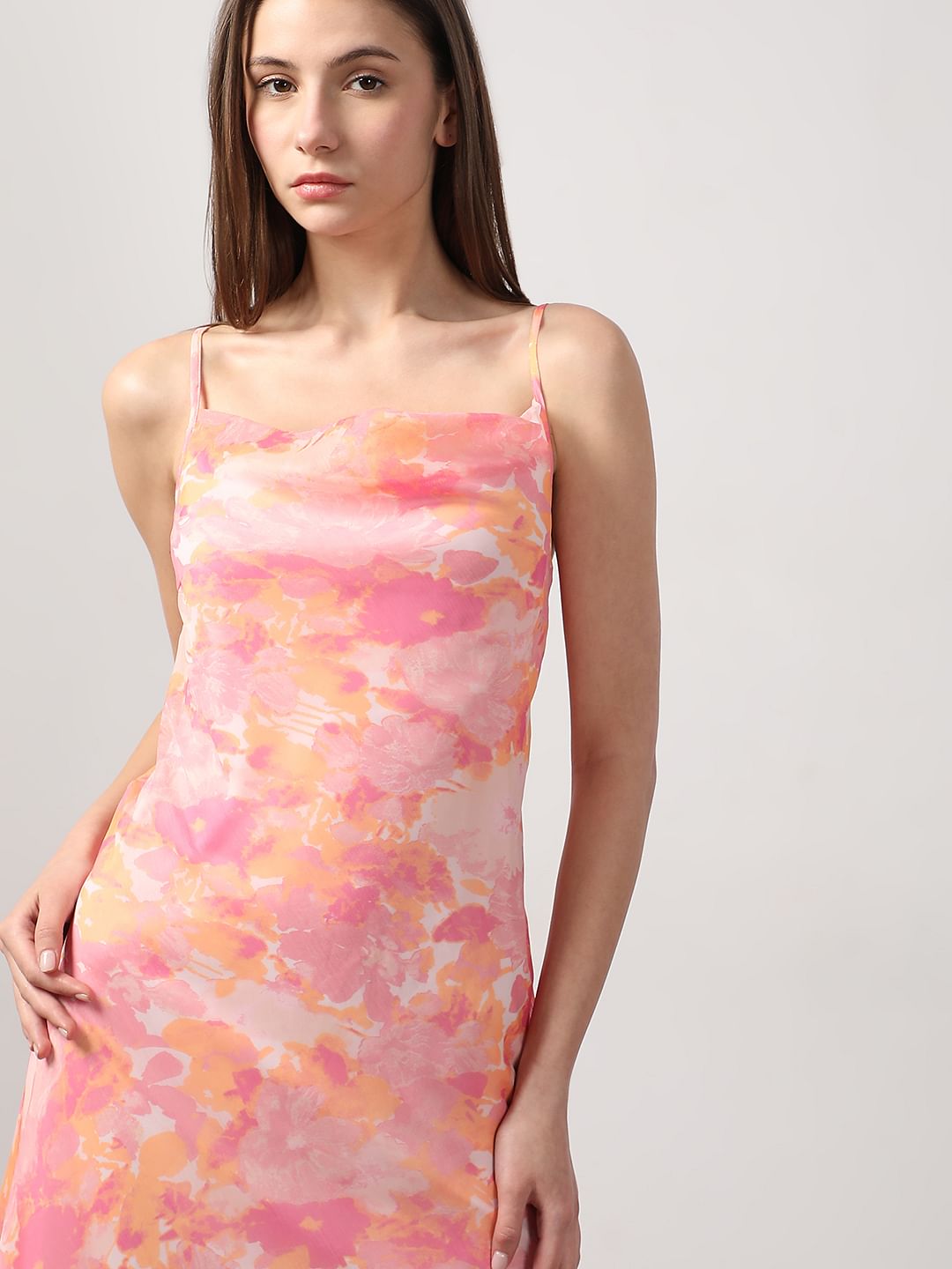 Pink Printed Waterfall Dress