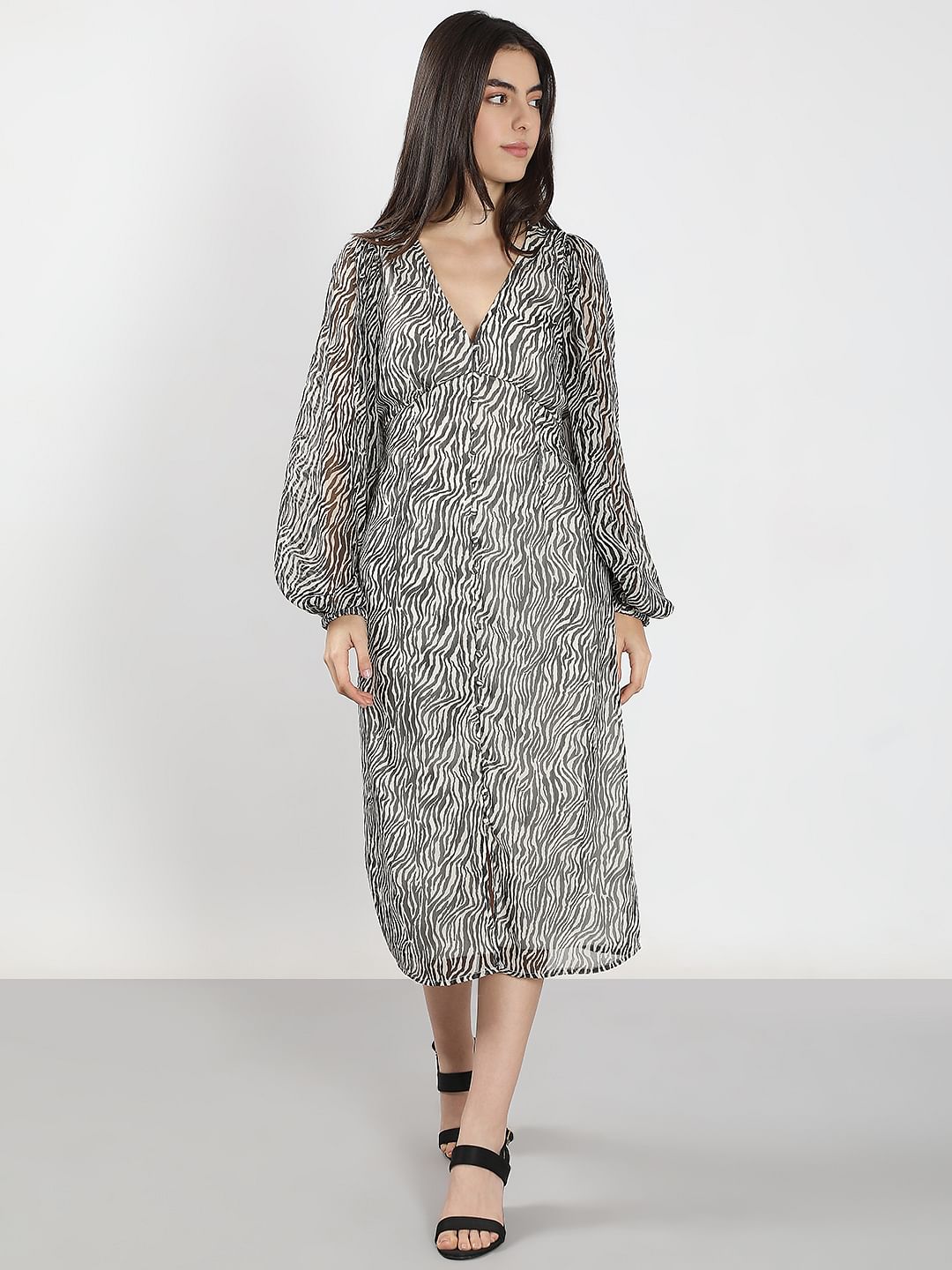 Black Printed V-Neck Dress