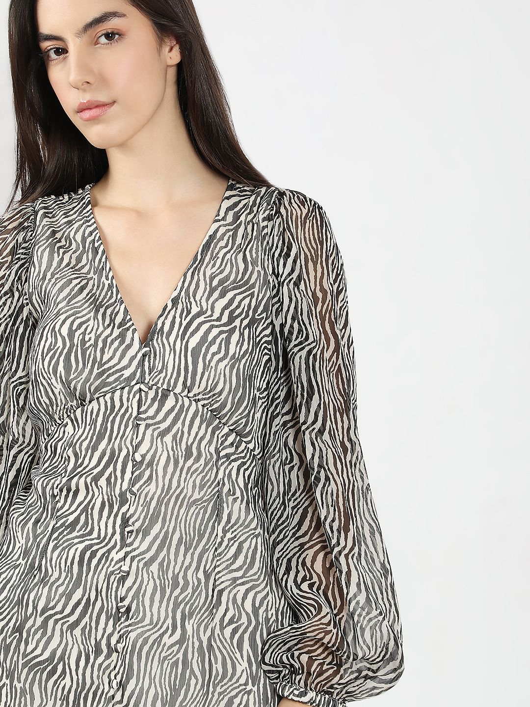 Black Printed V-Neck Dress