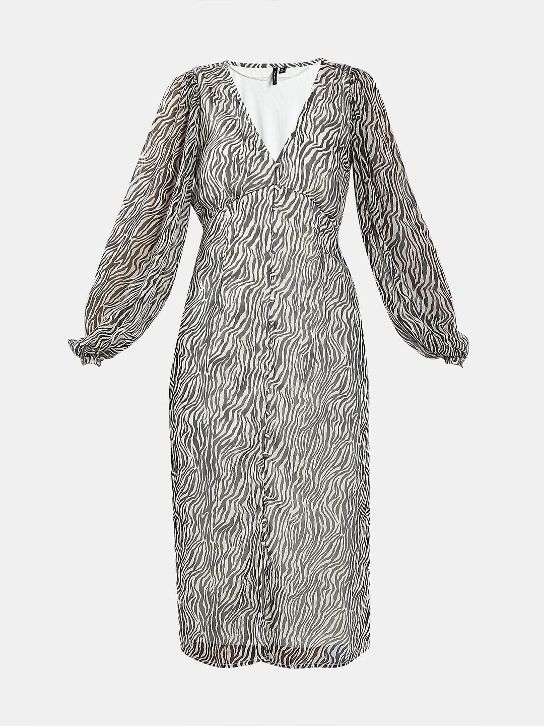 Black Printed V-Neck Dress