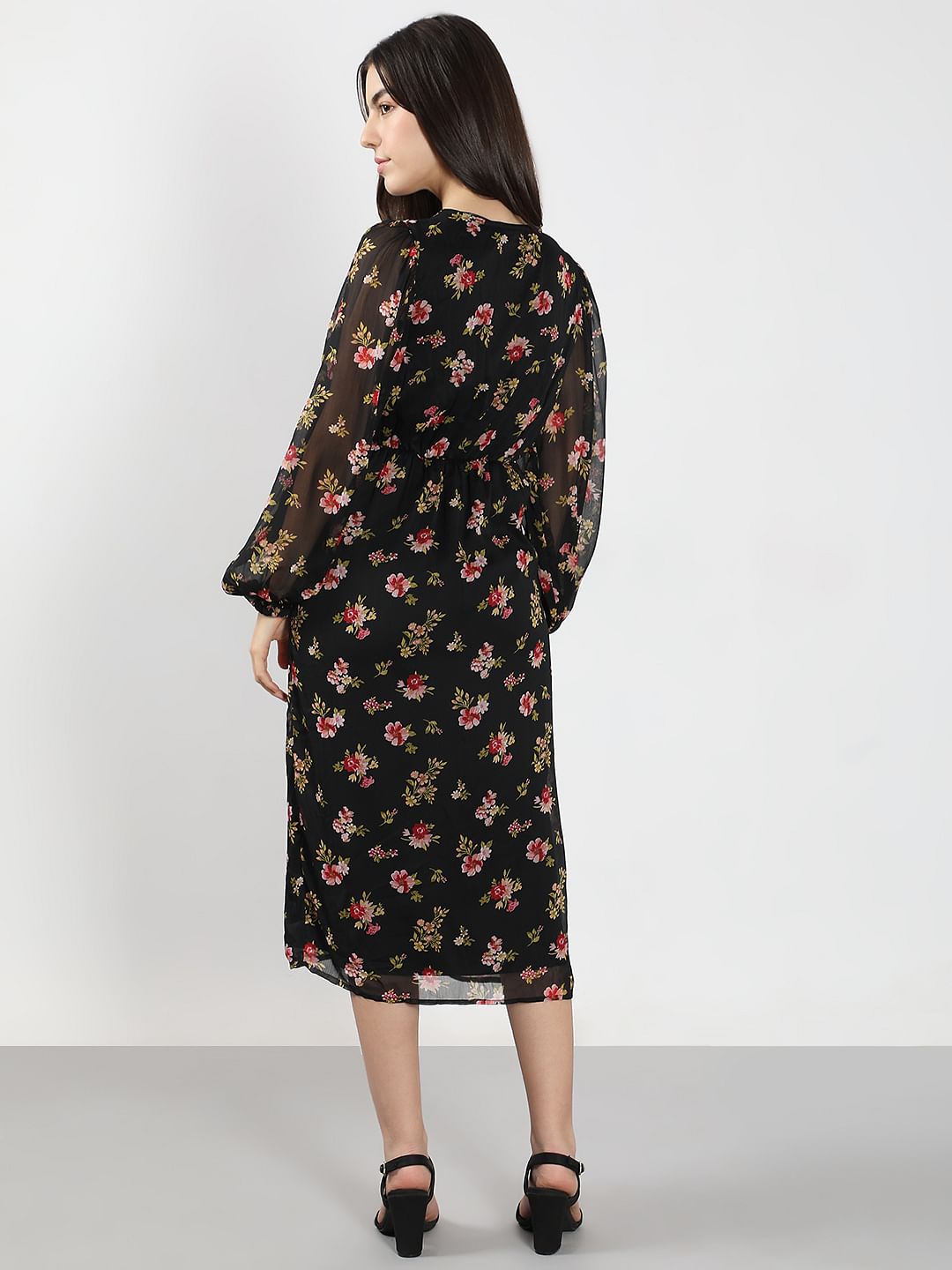 Black Floral Midi Dress