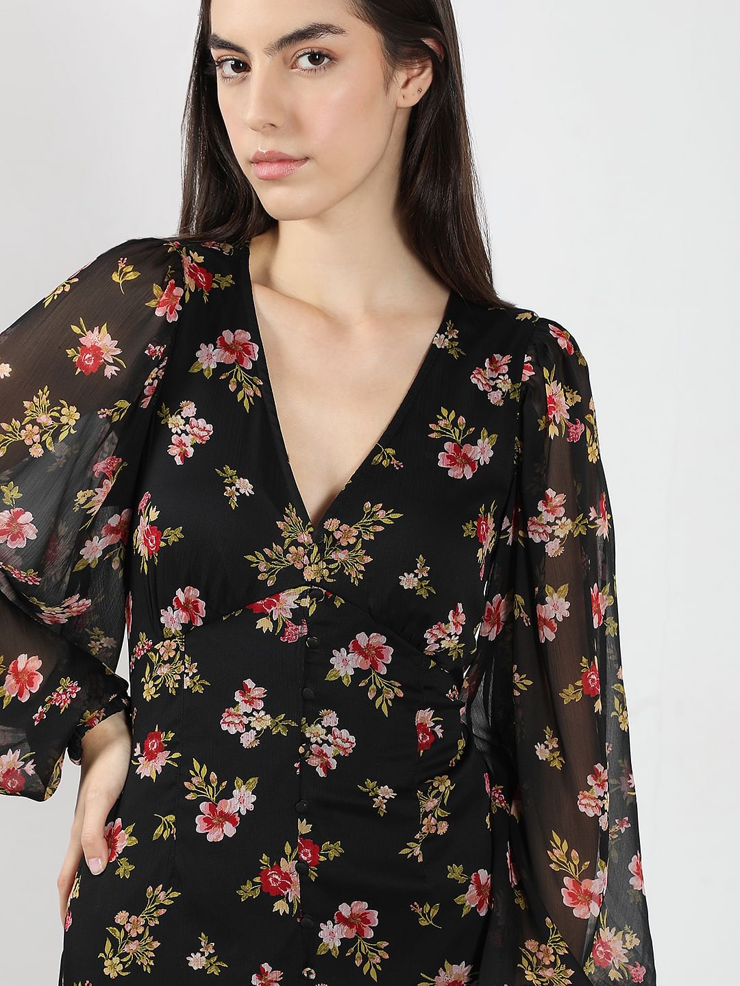 Black Floral Midi Dress