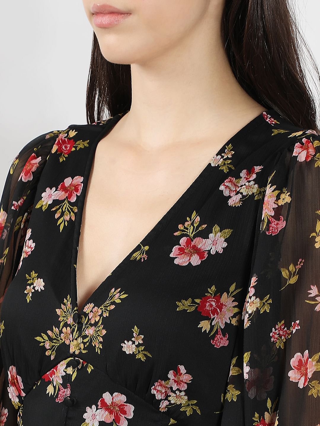 Black Floral Midi Dress