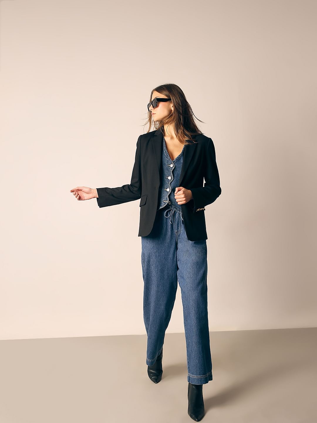 Blue Mid Rise Pull Up Denim Pants