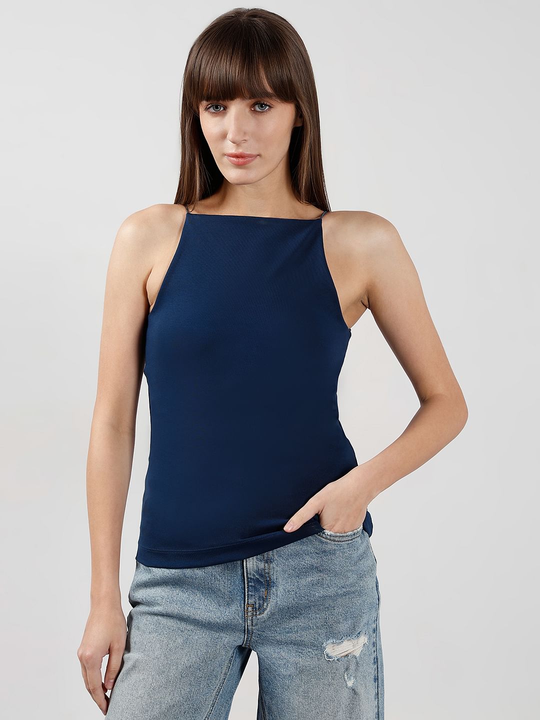 Blue Incut Fitted Top