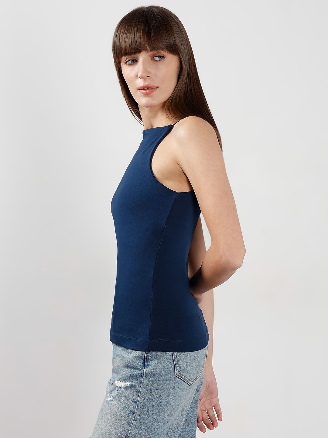 Blue Incut Fitted Top