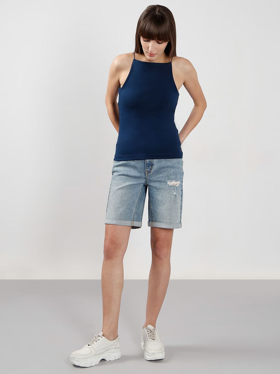 Blue Incut Fitted Top