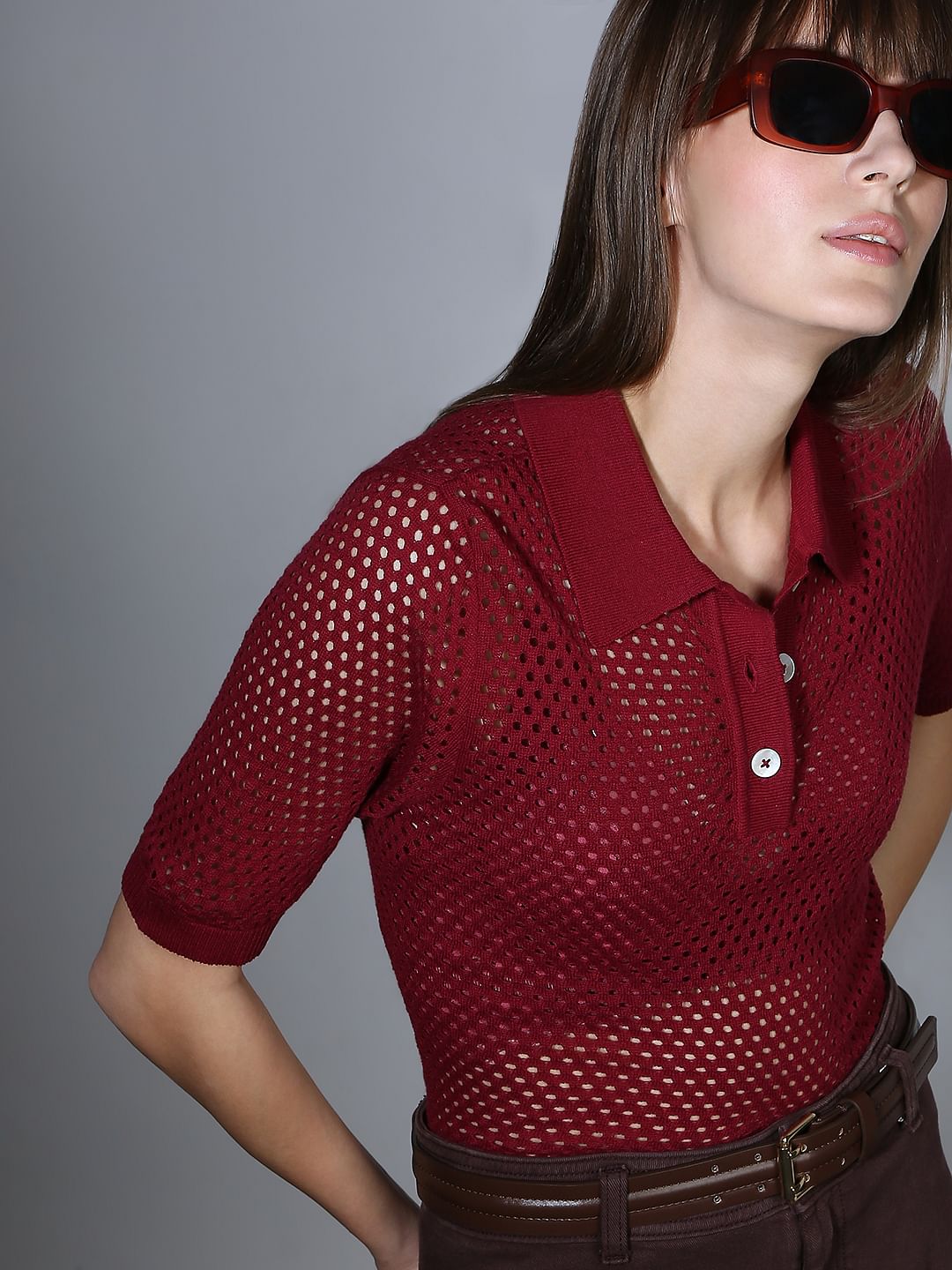 Red Semi Sheer Polo