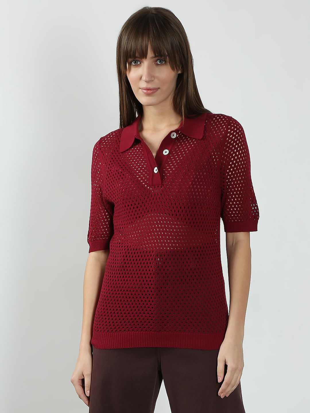 Red Semi Sheer Polo
