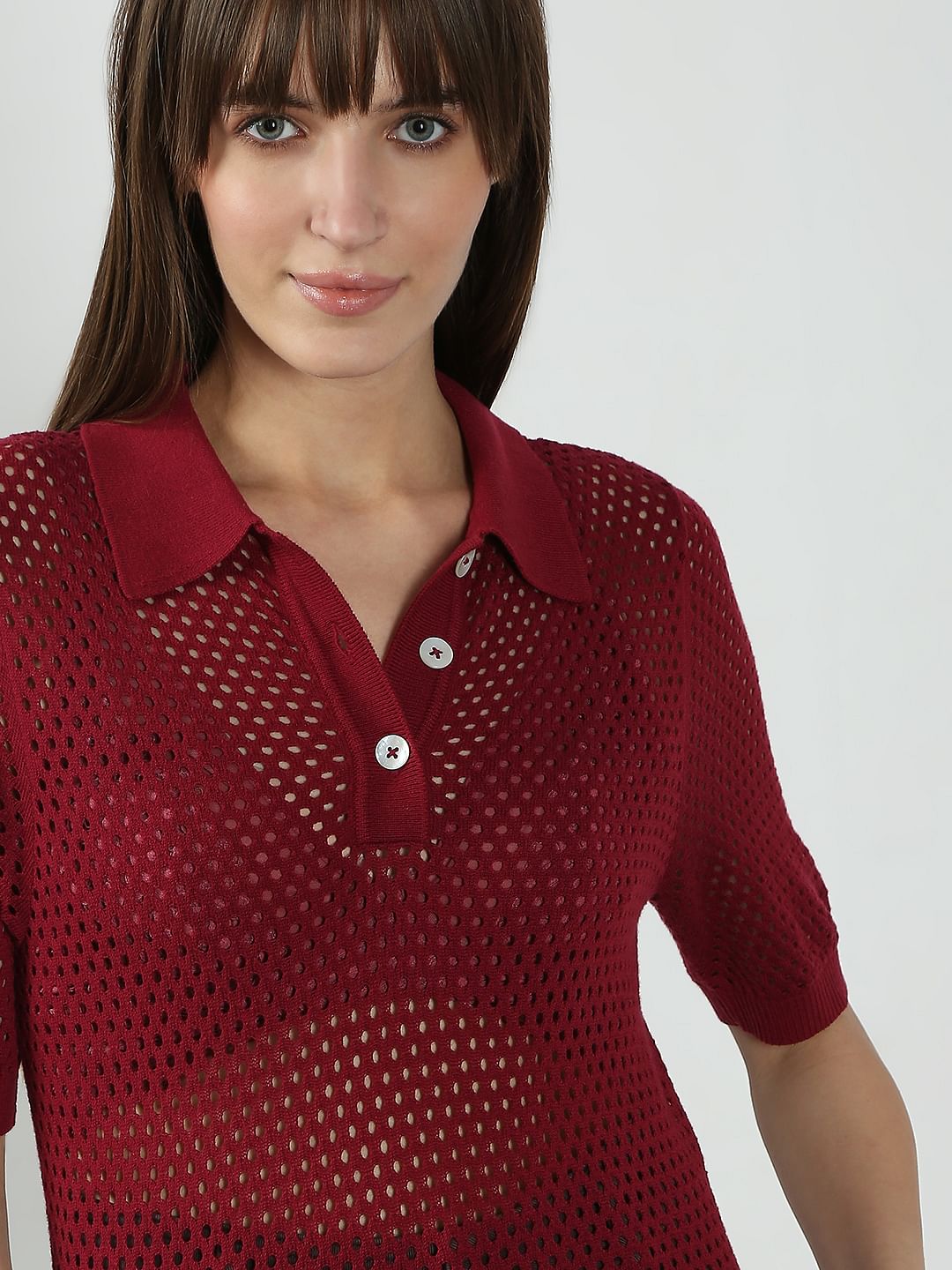 Red Semi Sheer Polo