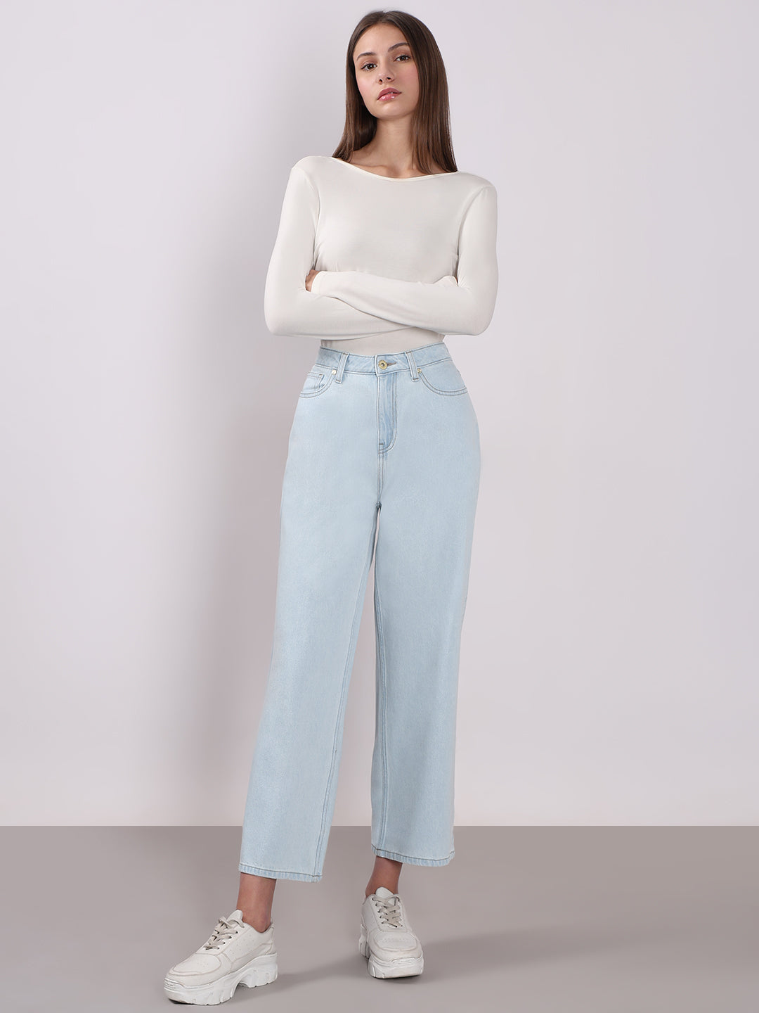 Ice Washed Wide Leg Jeans