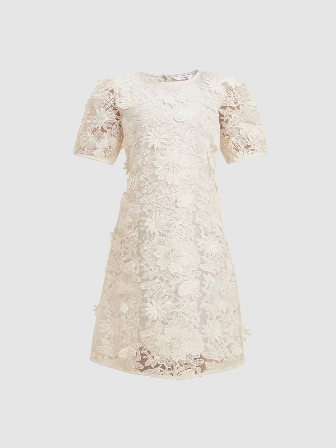 Girls White Floral Textured Cotton Dress