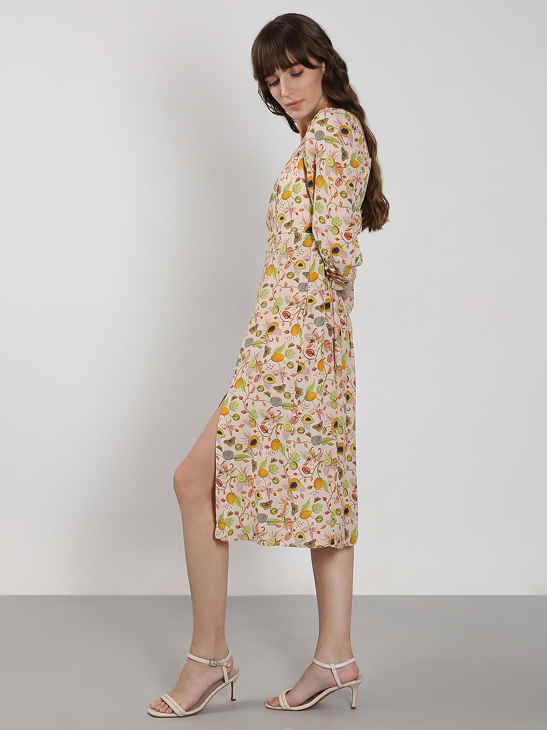 Pale Peach Printed Midi Dress