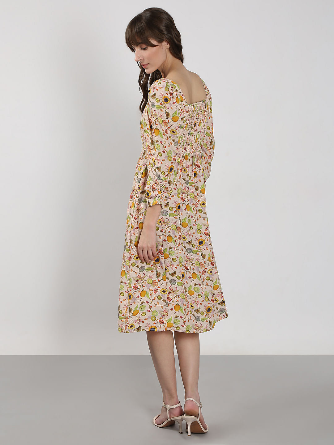 Pale Peach Printed Midi Dress