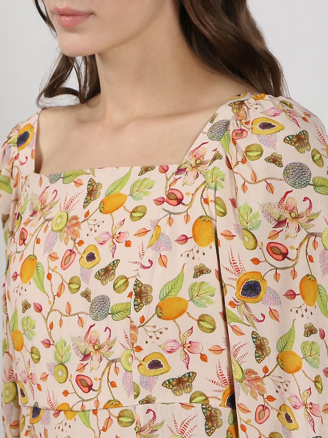 Pale Peach Printed Midi Dress