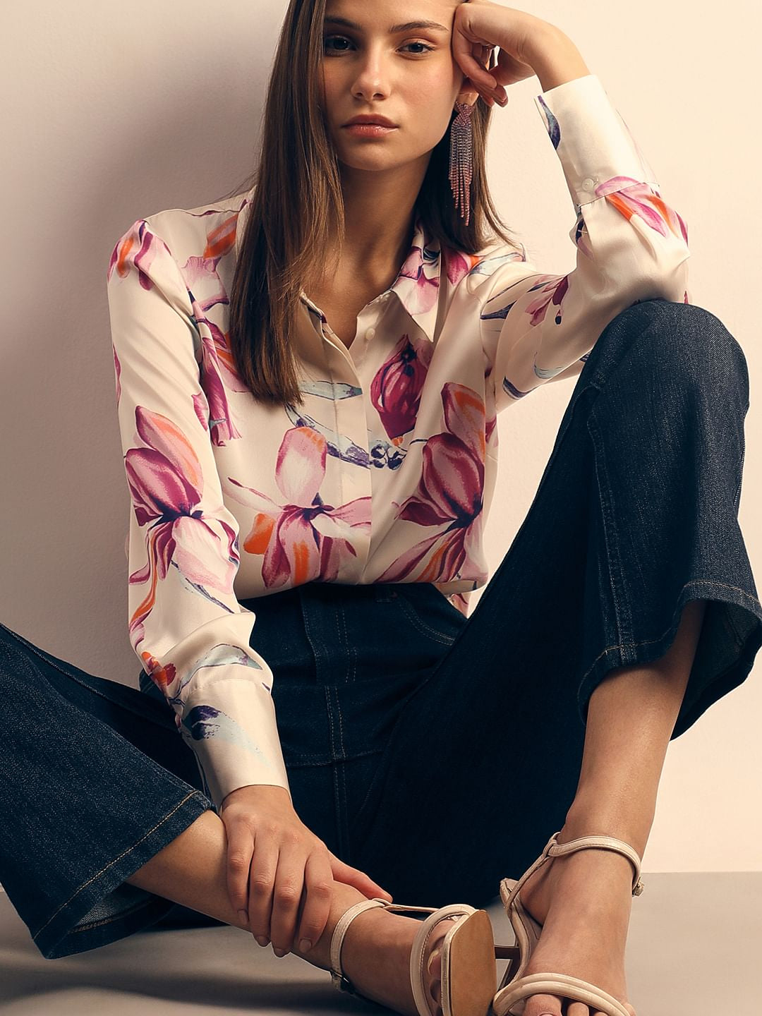 White Floral Print Shirt