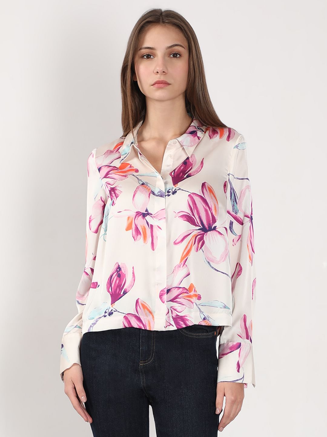 White Floral Print Shirt