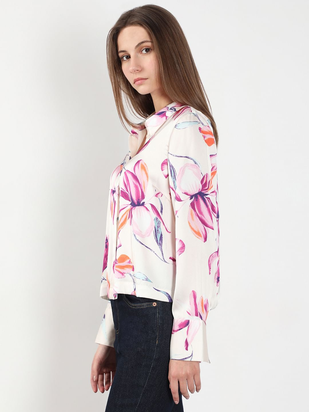 White Floral Print Shirt