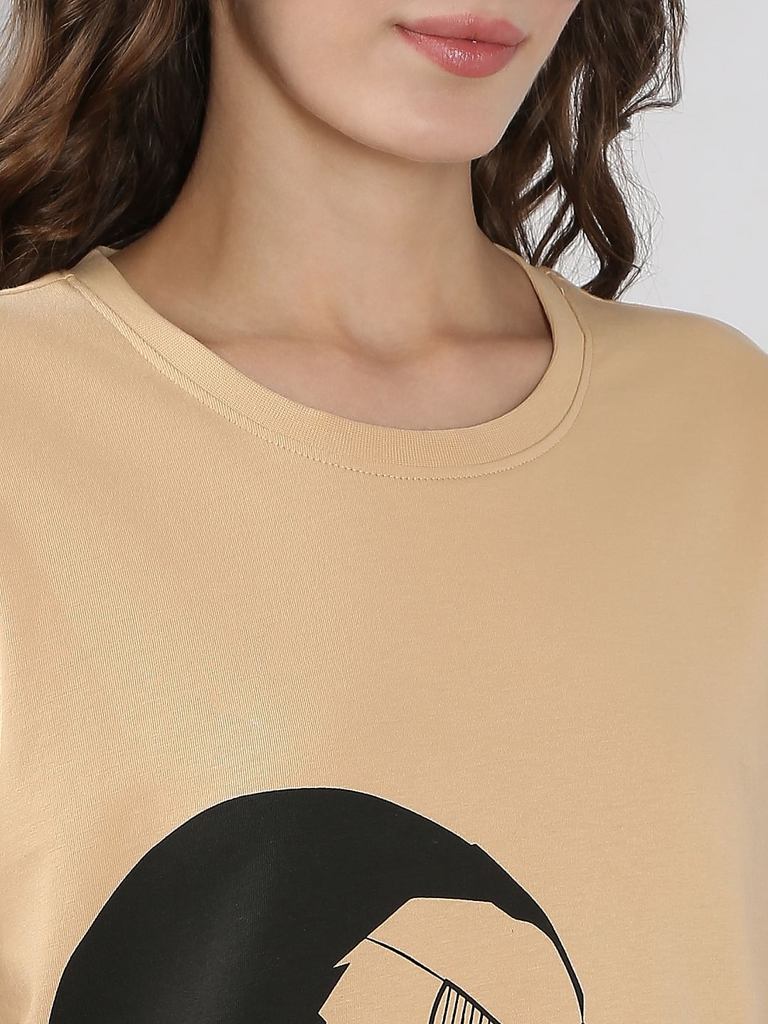 Beige Printed Cotton T-Shirt
