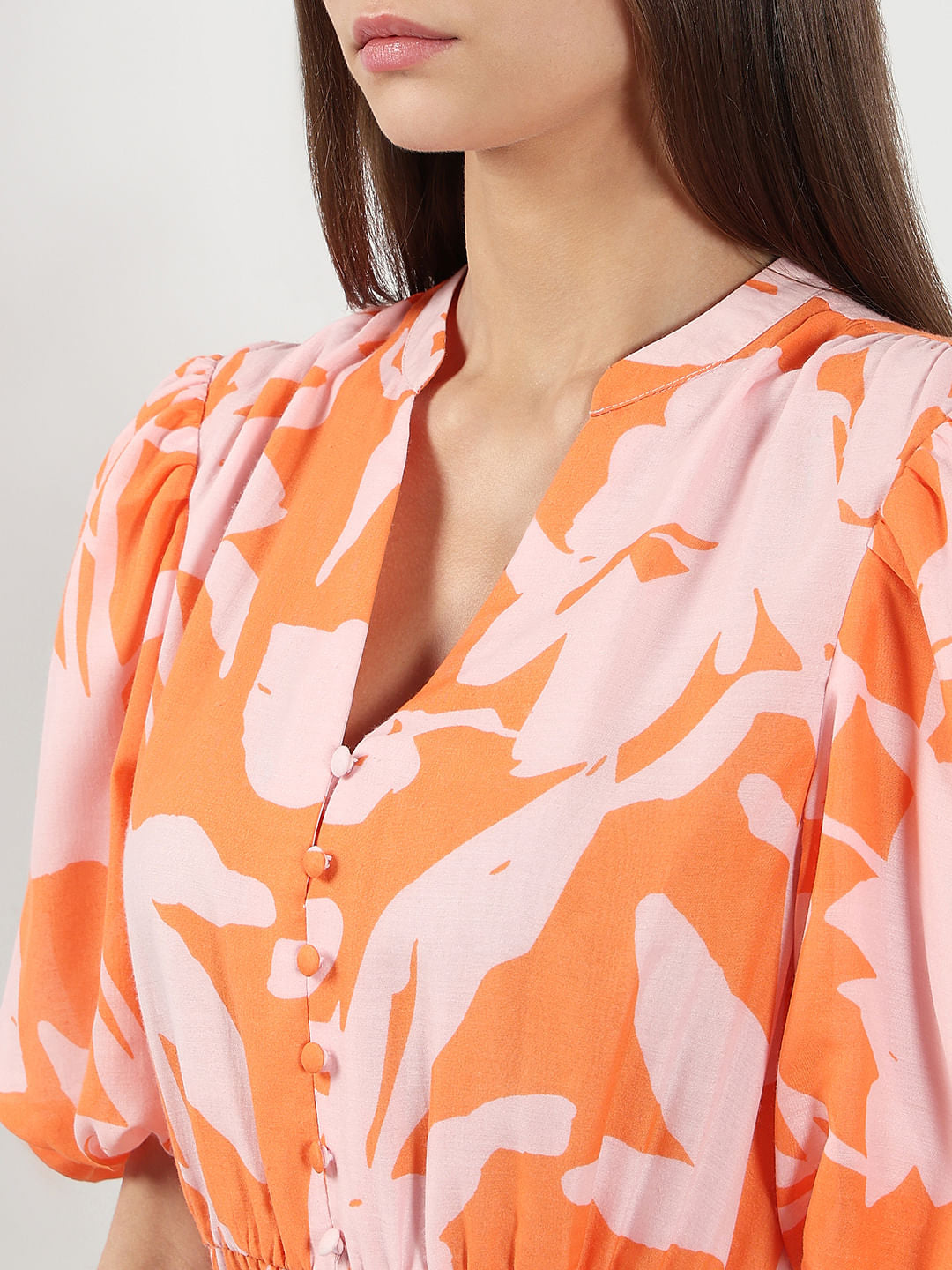 Orange Floral Midi Dress