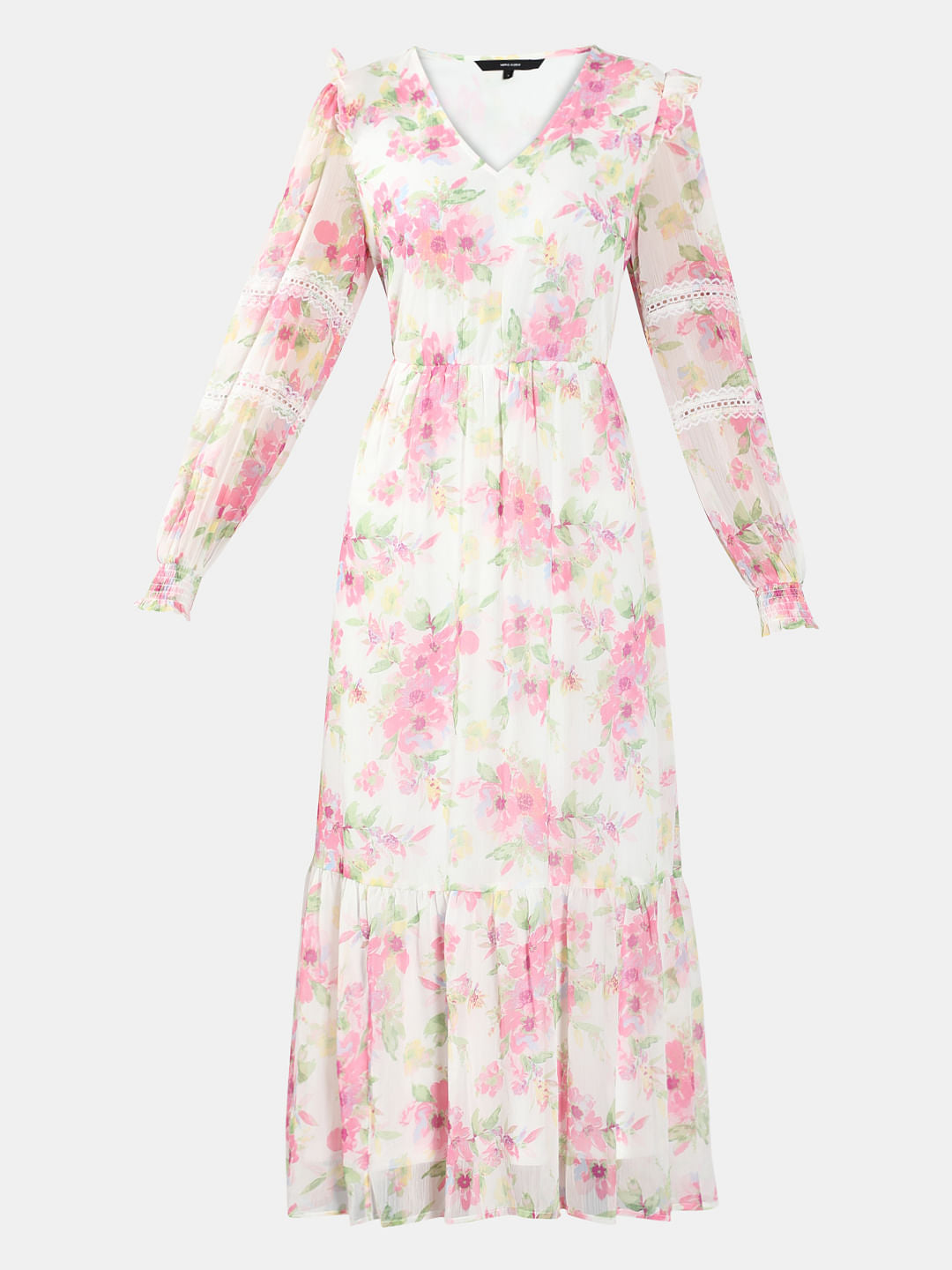 White & Pink Floral Midi Dress