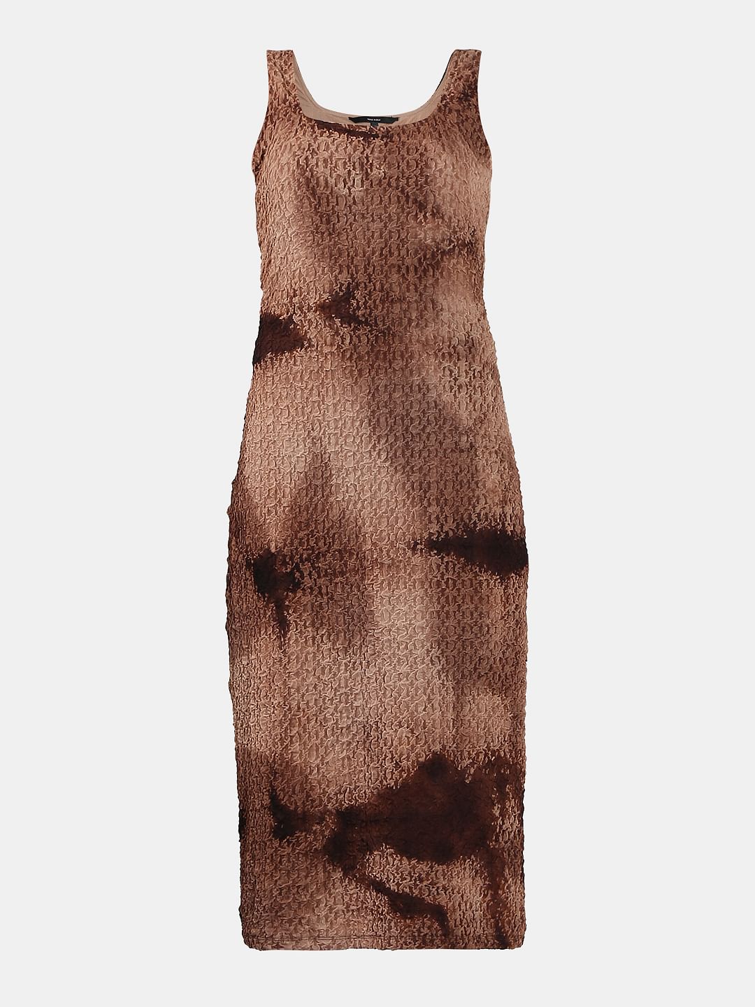 Brown Textured Midi Dress