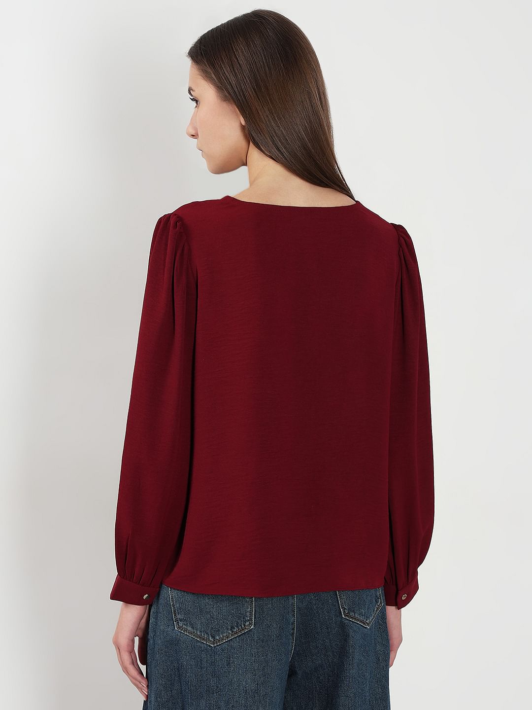 Dark Red V Neck Top