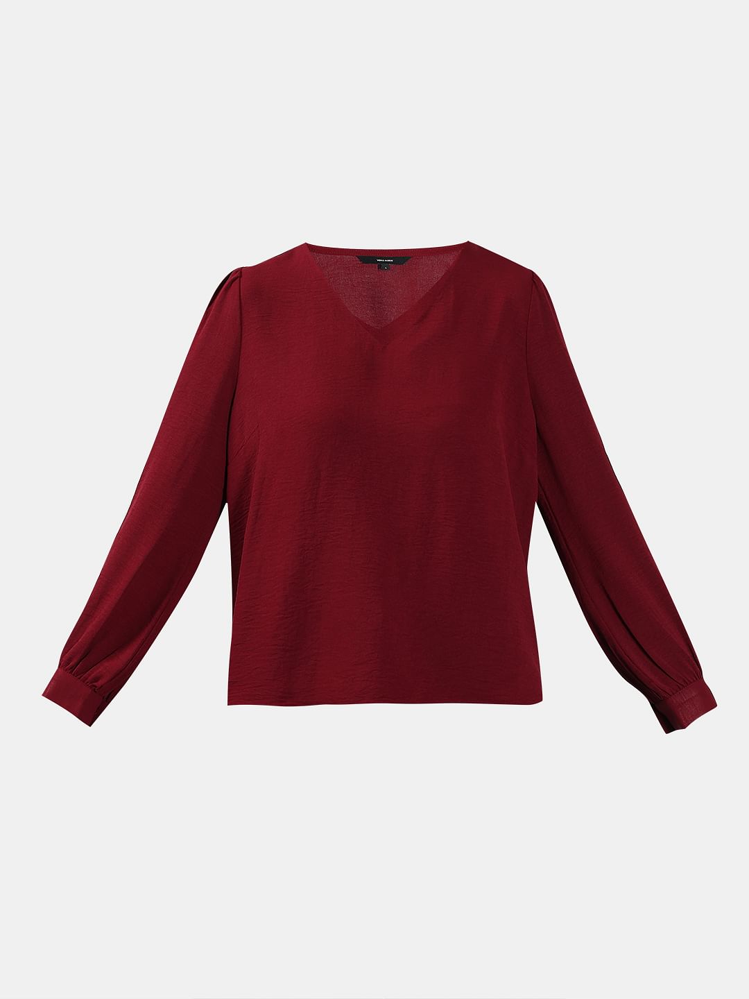 Dark Red V Neck Top