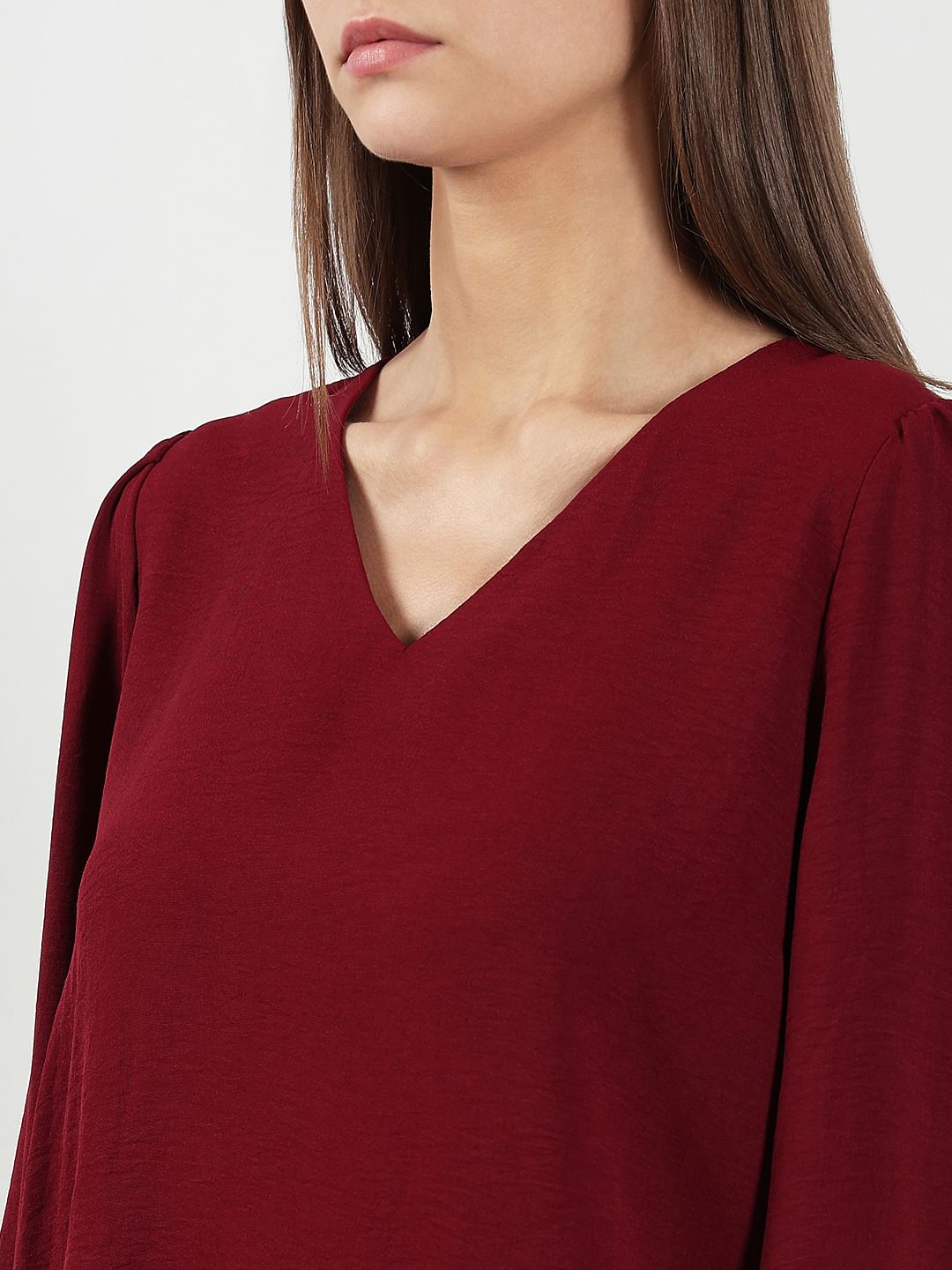 Dark Red V Neck Top