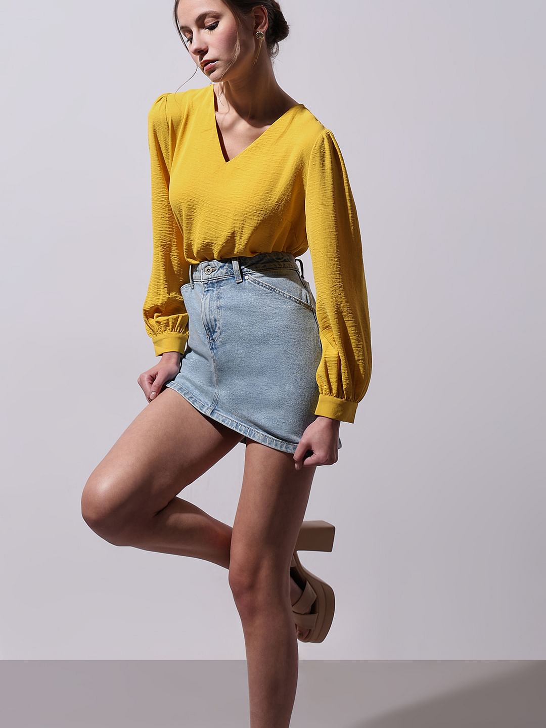 Yellow V Neck Top