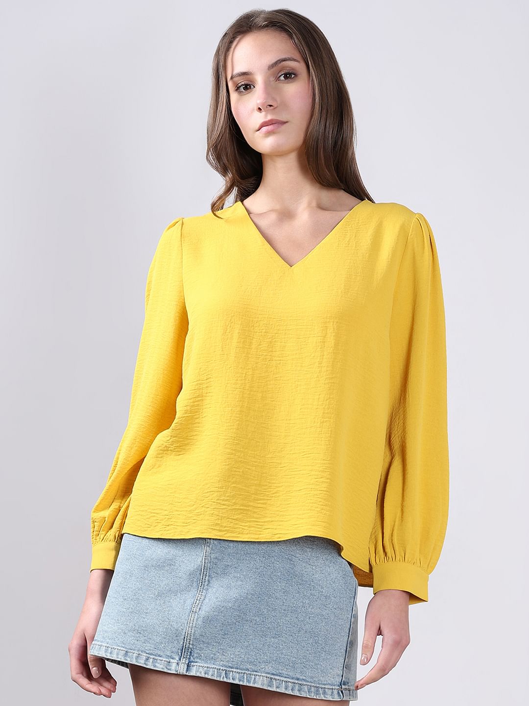 Yellow V Neck Top
