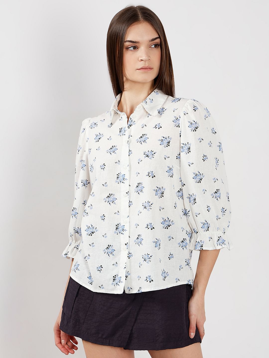 White Floral Cotton Shirt