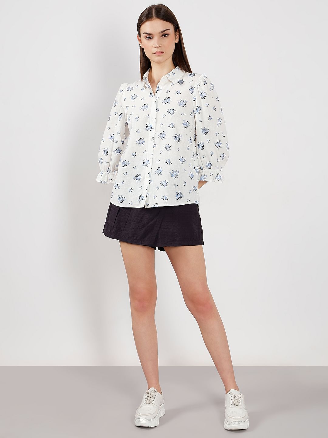 White Floral Cotton Shirt
