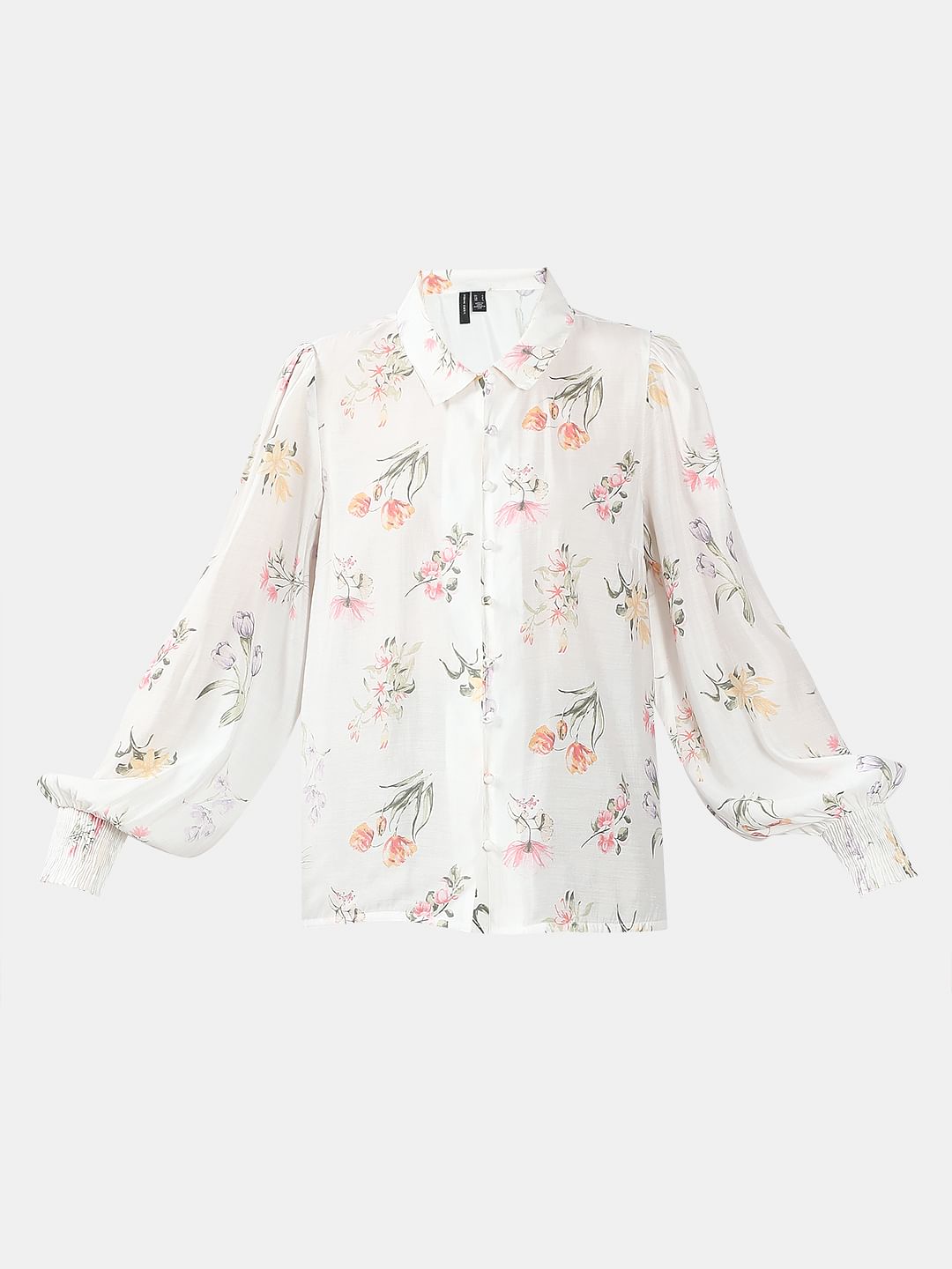 White Floral Print Cotton Shirt